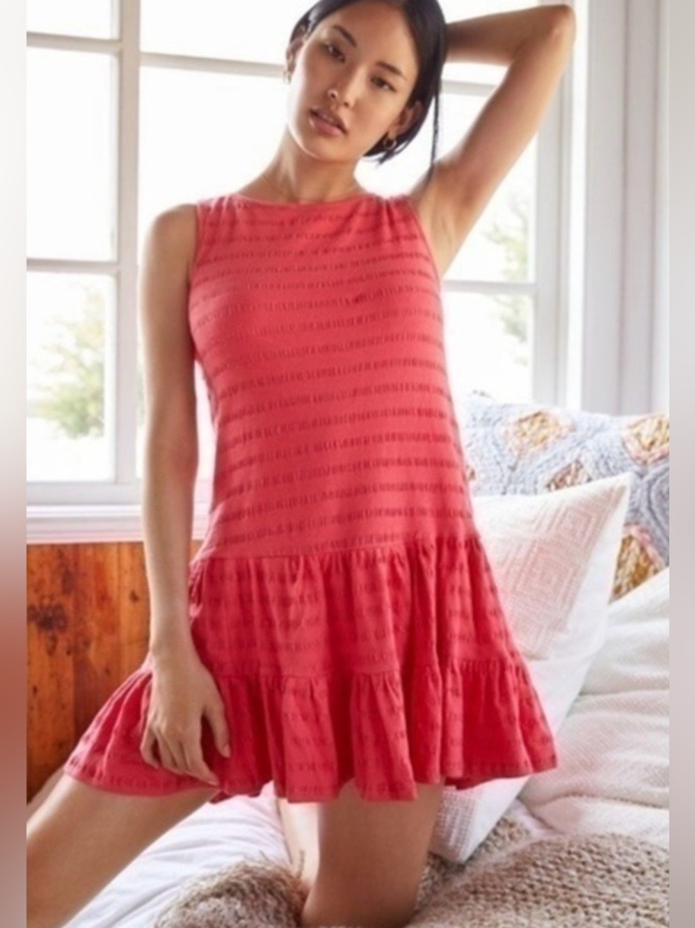 Anthropologie Textured Flounce Open Back Ruffle Hem Mini Dress, Size S